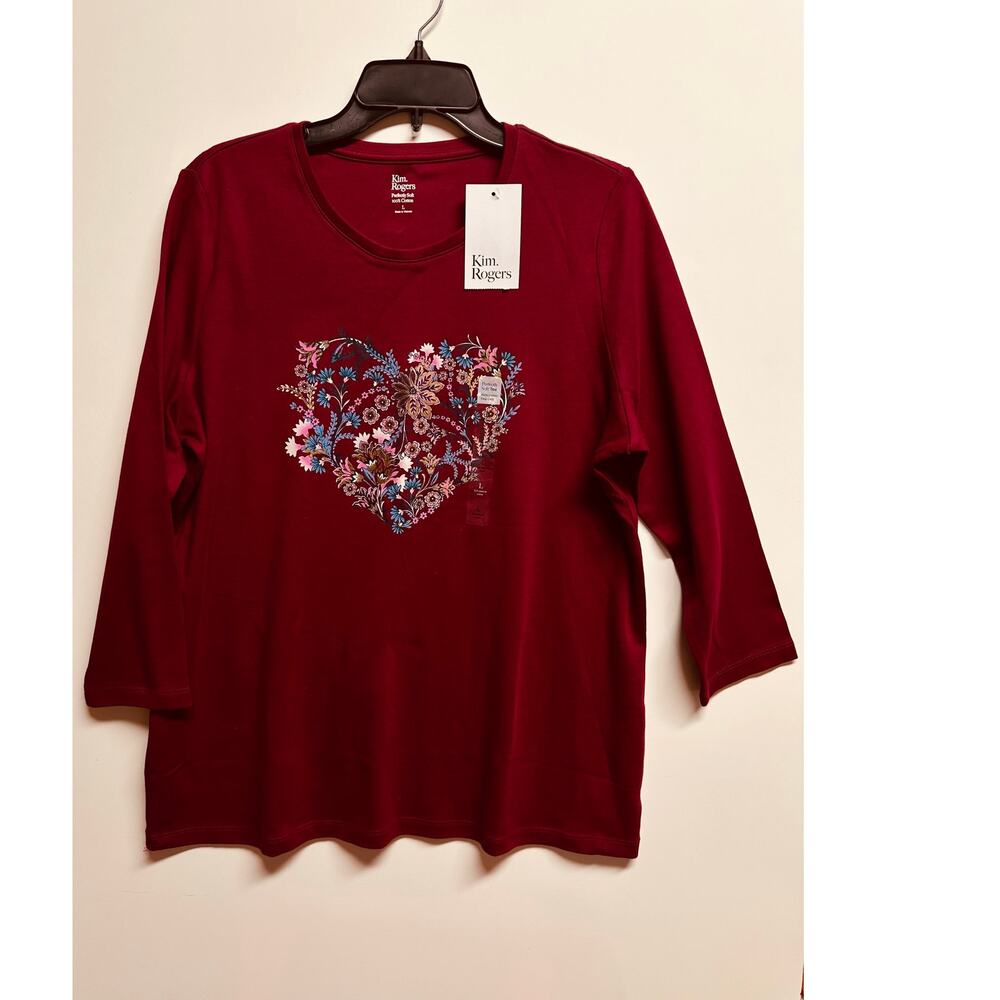 Kim Rogers Women's 3/4 Sleeve Heart Shirt/Blouse Size Large New